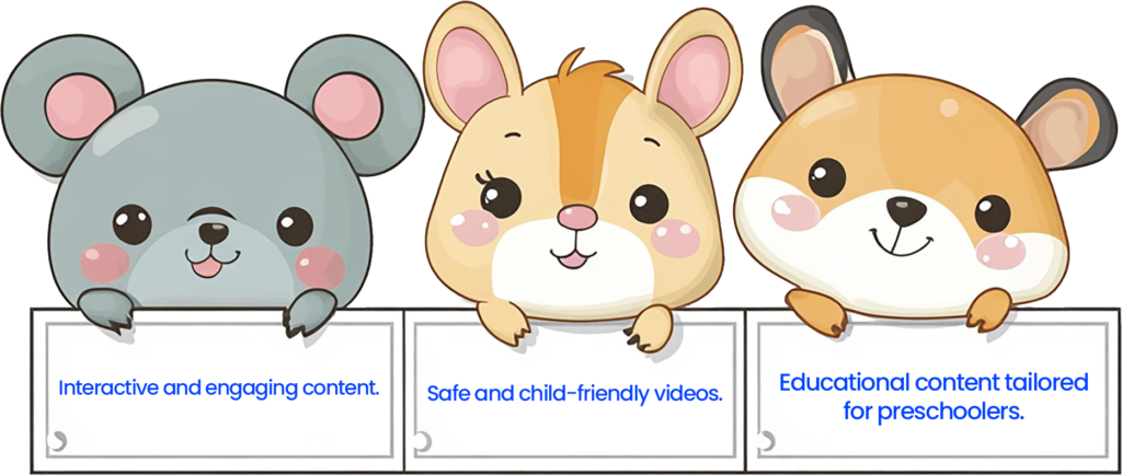 Three cute little animals with a banner